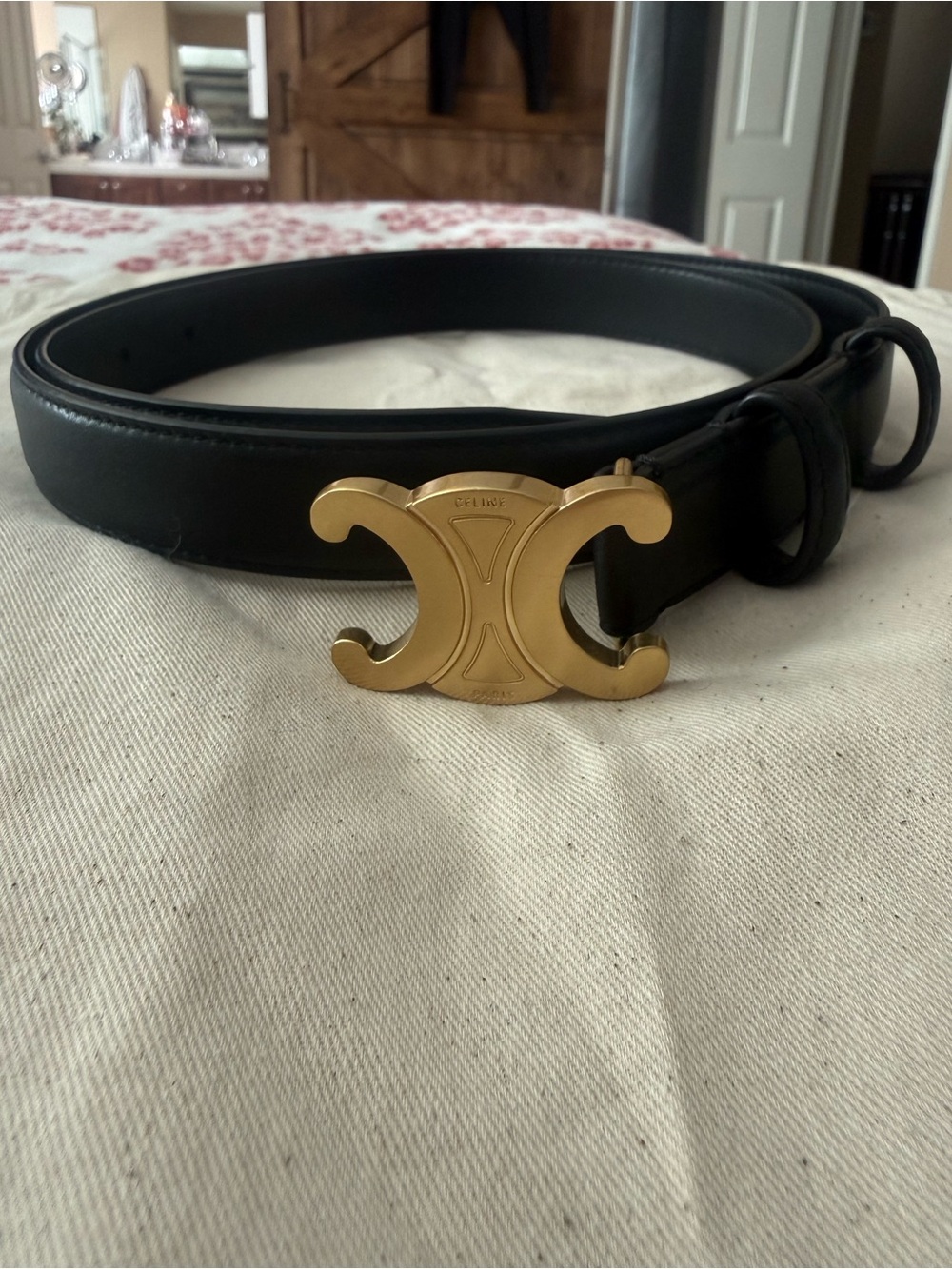 Celine Medium Triomphe Belt Size 95 cm. Black/Gold